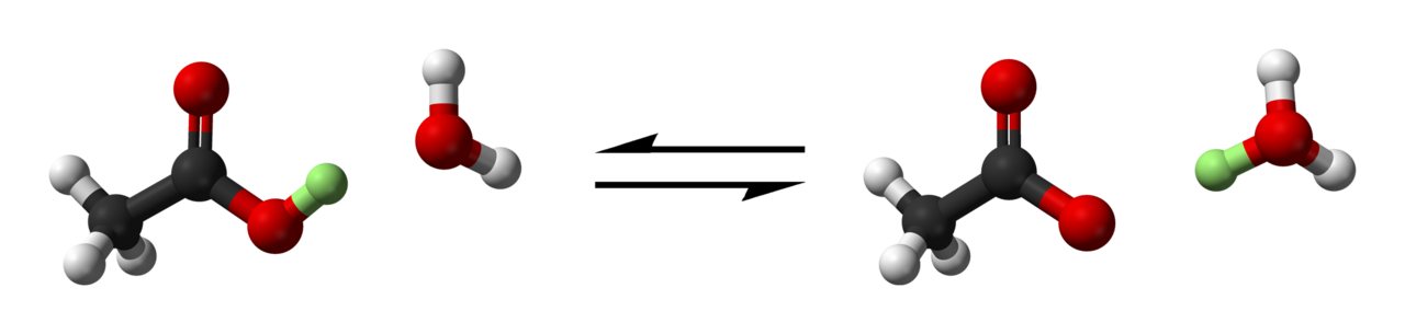 Acetic acid losing a proton. Under the Brønsted and Lowry definition an acid is simply a species that gives up a proton, which extends the idea beyond water entirely.