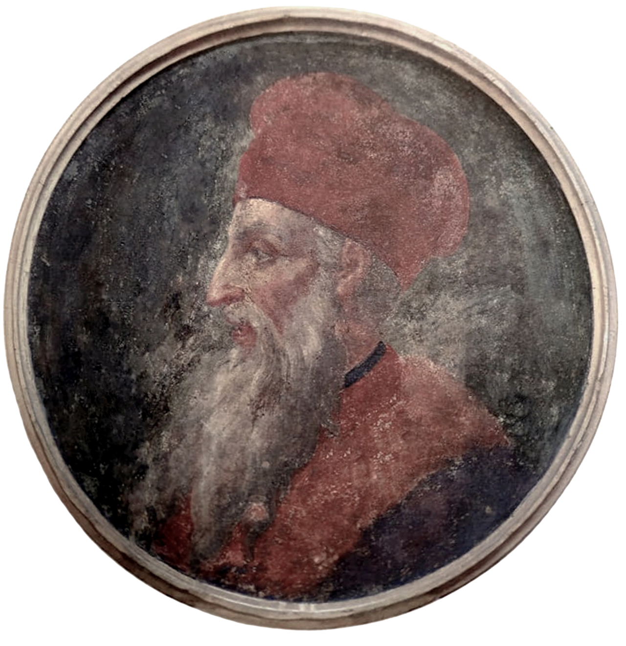 A 1466 portrait of Skanderbeg, the nobleman George Kastrioti who became the national hero of Albania. His defiance of the Ottoman Empire made him a symbol of Albanian identity, and the double-headed eagle of his seal flies on the flag.