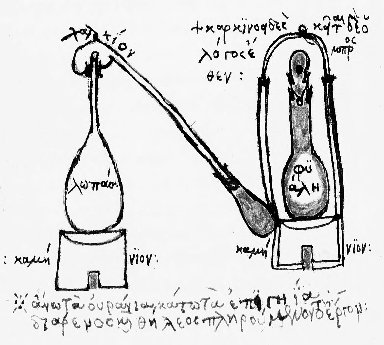 Early laboratory apparatus used by alchemists in their experiments.