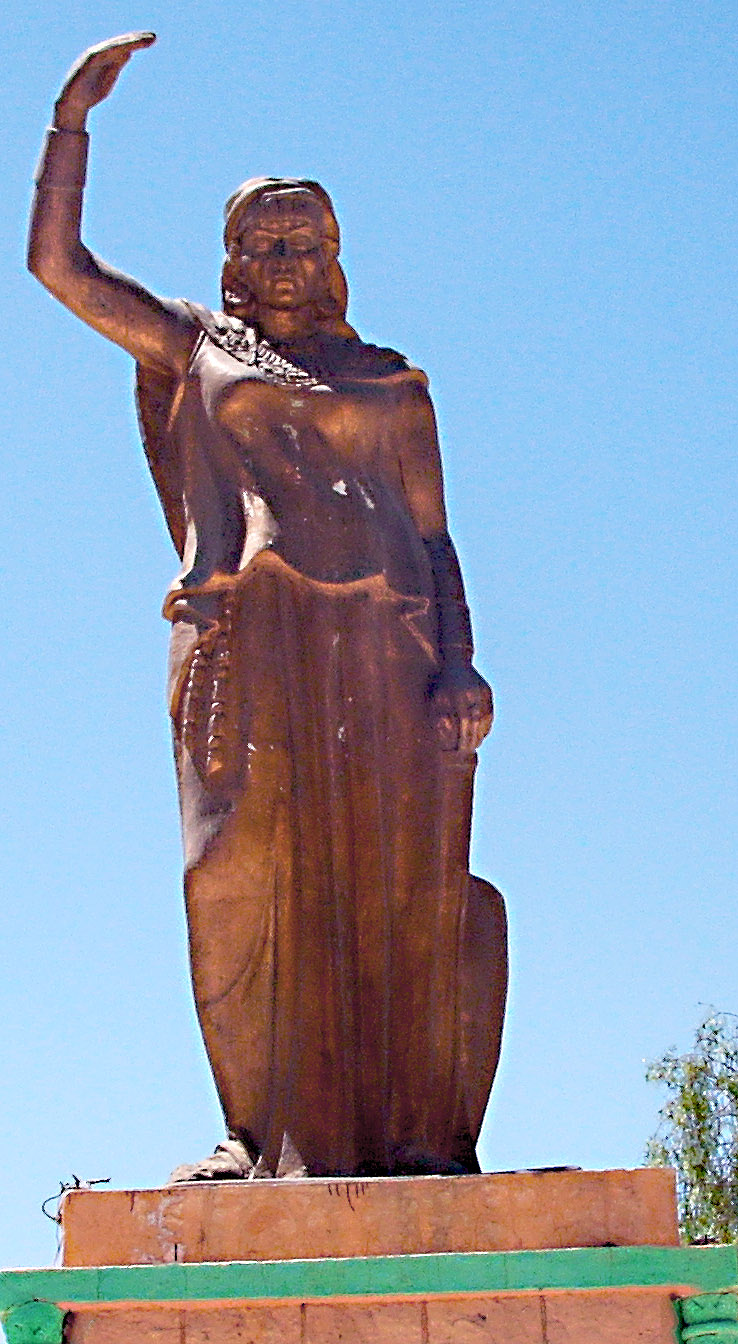A memorial to Dihya, the Berber warrior queen also known as the Kahina, who led fierce resistance to the Arab conquest of North Africa in the seventh century. She endures as a symbol of Berber, or Amazigh, identity.