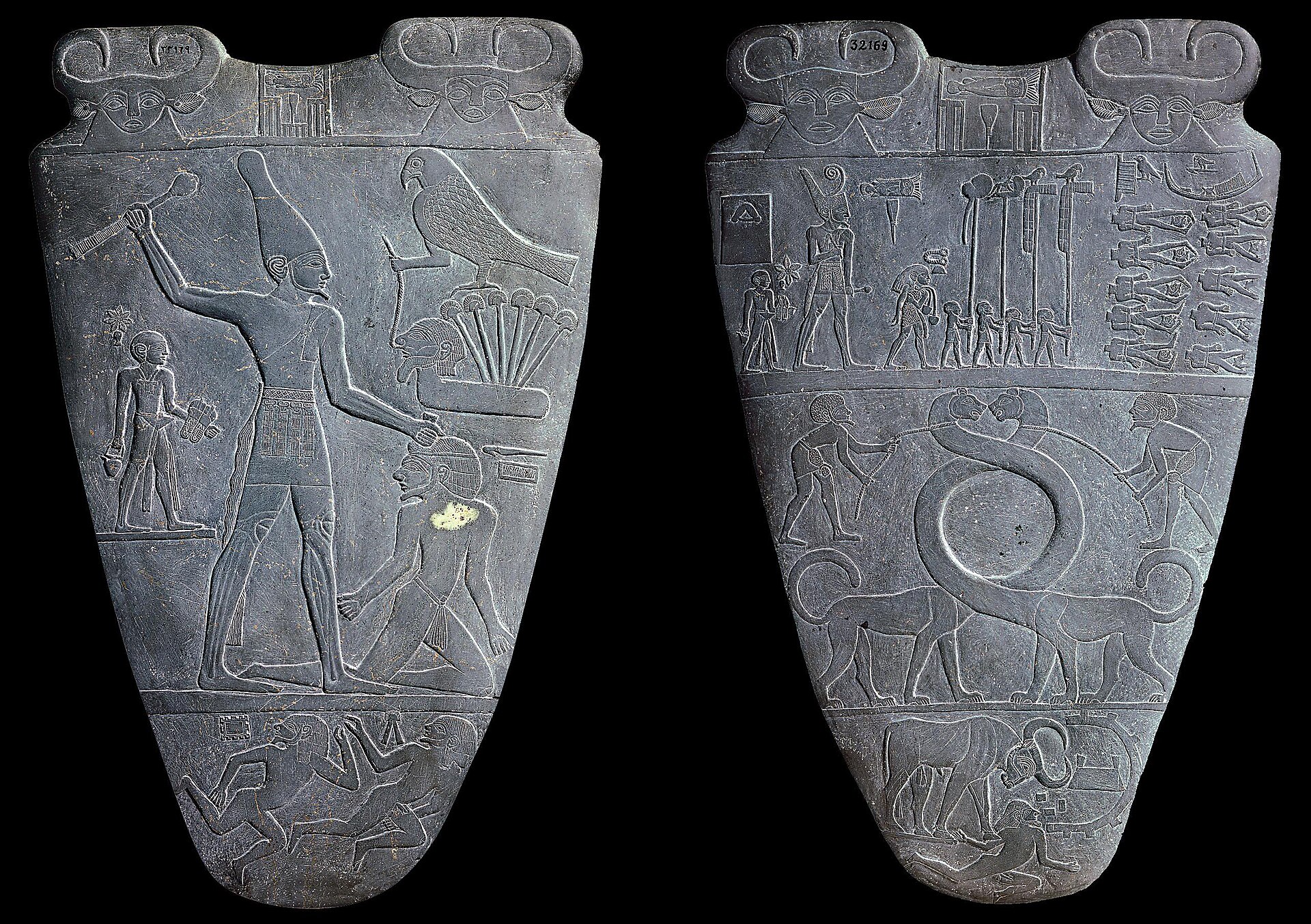 The Narmer Palette, which depicts the unification of ancient Egypt.