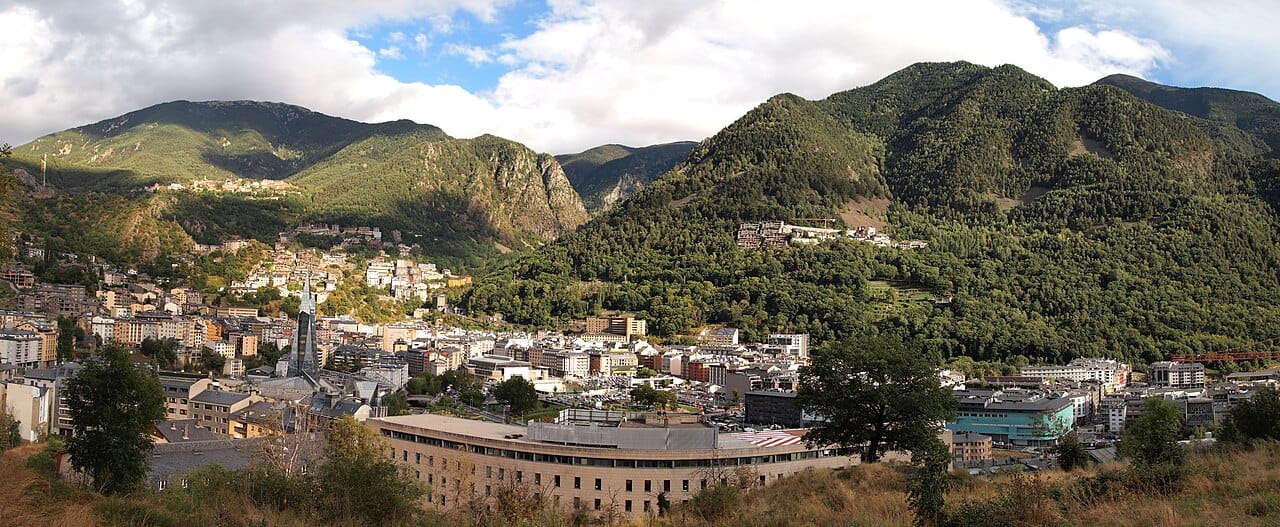 Andorra la Vella, the capital, packed into a narrow Pyrenean valley. At over a thousand metres it is the highest capital city in Europe, the commercial heart of a tiny country grown wealthy on tourism and duty-free trade.