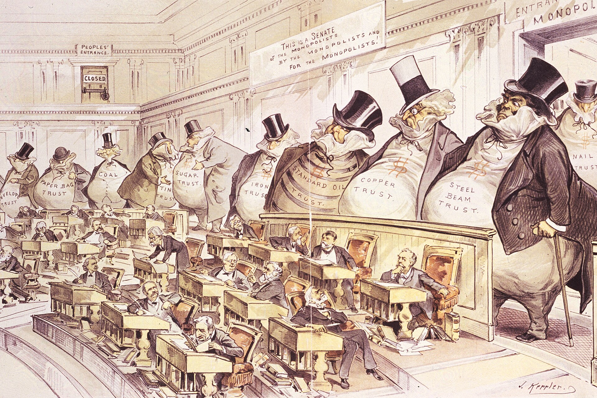 A cartoon of the era satirizing the grip of industrial trusts on government.