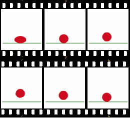 A sequence of drawings producing motion. Every frame is made rather than recorded, which is what distinguishes animation from photographic film.