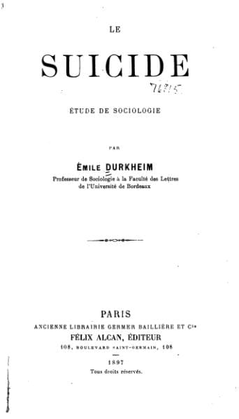 Le Suicide, published in 1897. Its purpose was to establish that social facts explain patterns individual psychology cannot, which is the founding claim of sociology as a discipline.
