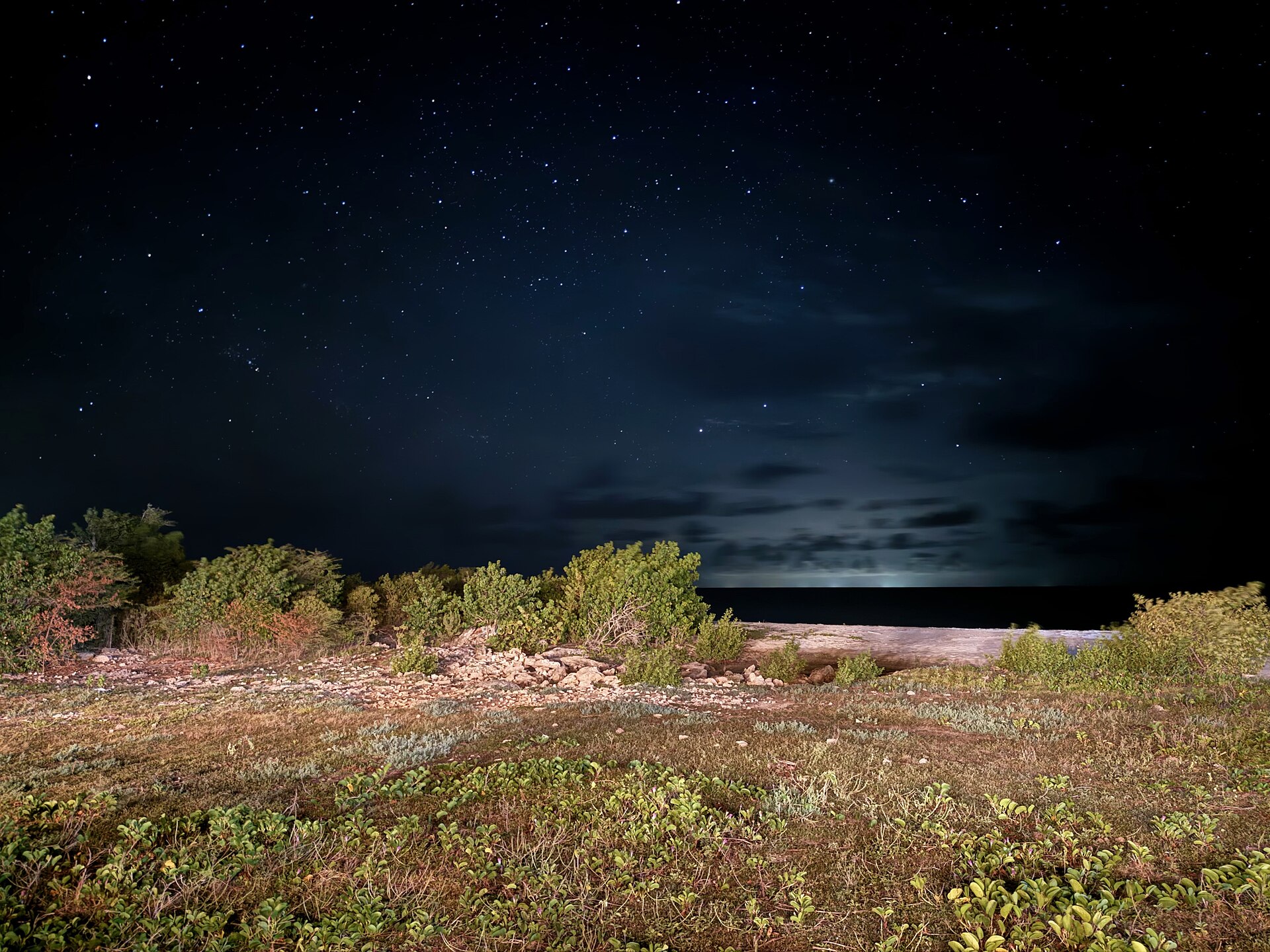 The lights of Antigua seen across the water from neighbouring Barbuda, the nation's two main islands.