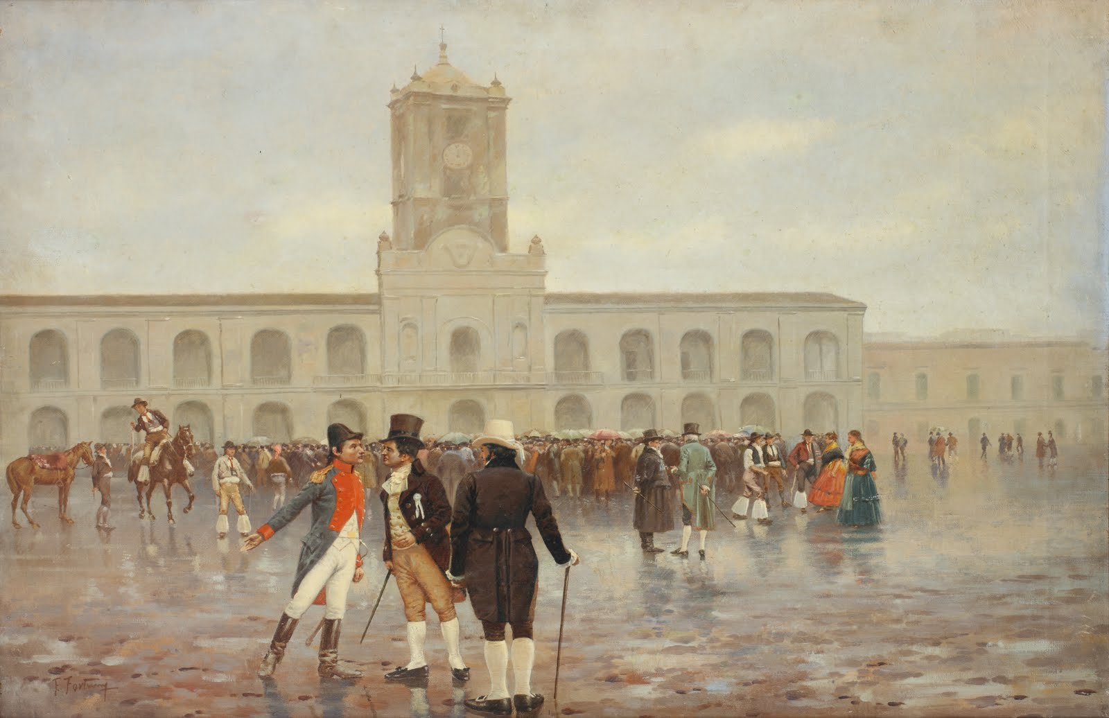 Crowds at the Buenos Aires Cabildo during the May Revolution of 1810, which set Argentine independence in motion.