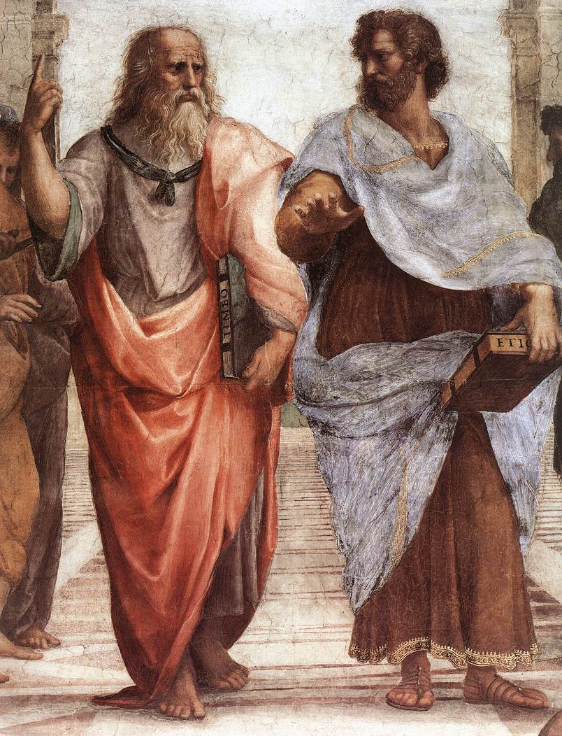 Plato and Aristotle at the center of Raphael's painting The School of Athens.