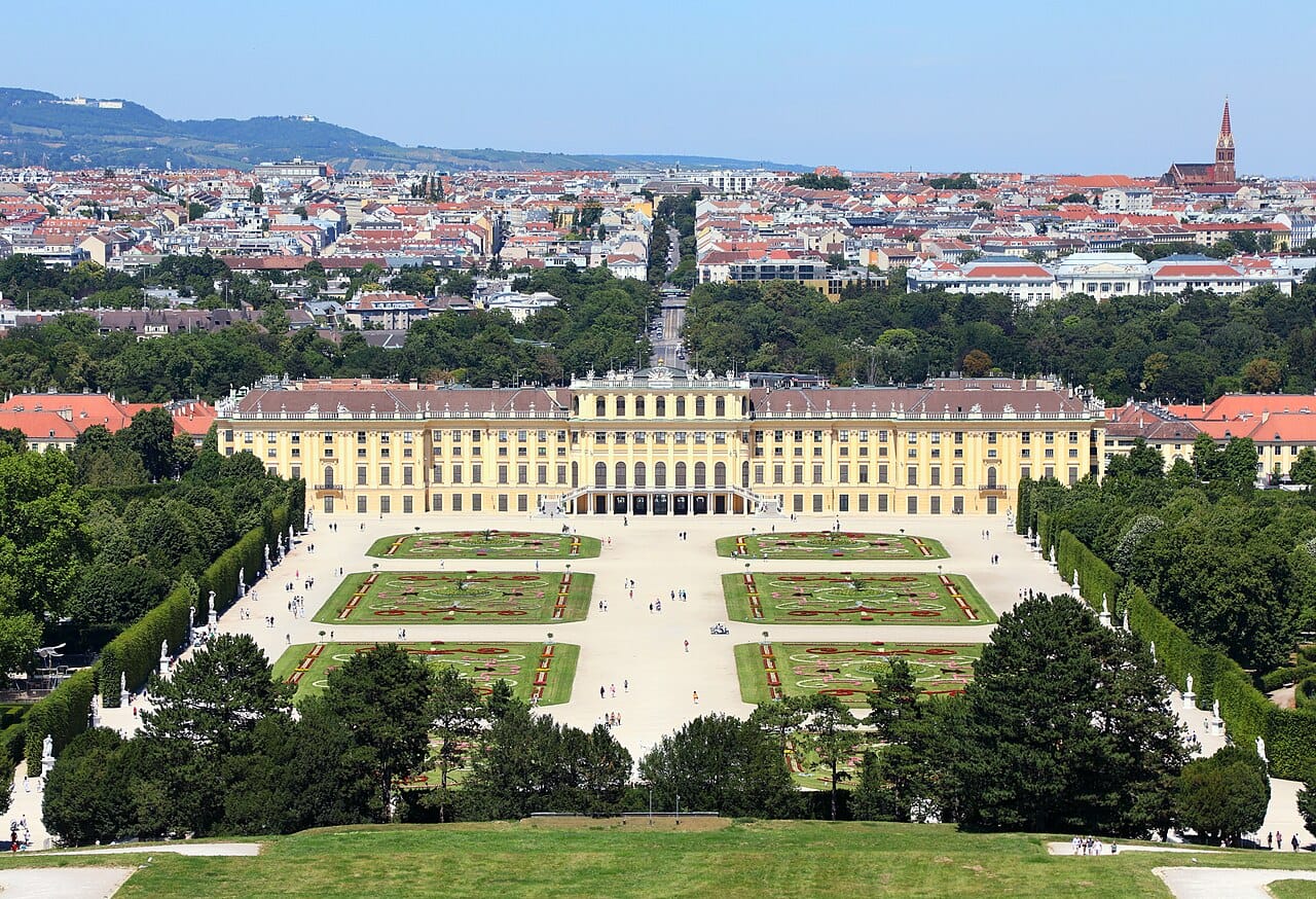 The Schonbrunn Palace in Vienna, the vast baroque summer residence of the Habsburg emperors. With its gardens and 1,400 rooms, it embodies the wealth and splendour of the dynasty that ruled much of Europe from the Austrian capital.