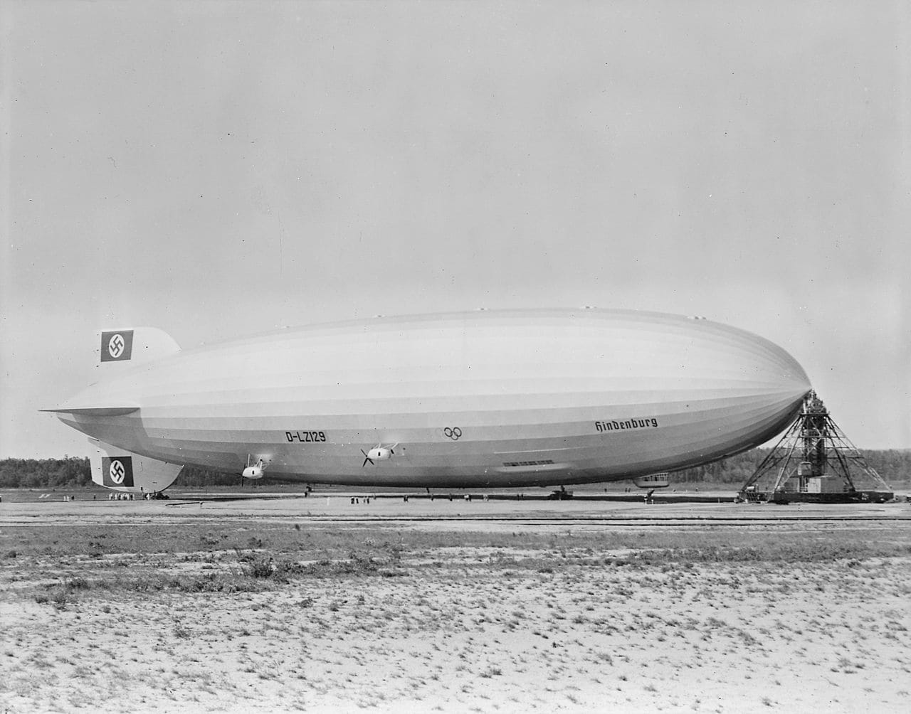 The Hindenburg at its mooring mast. Airships offered controllable lighter-than-air flight and carried passengers across oceans before aeroplanes could.