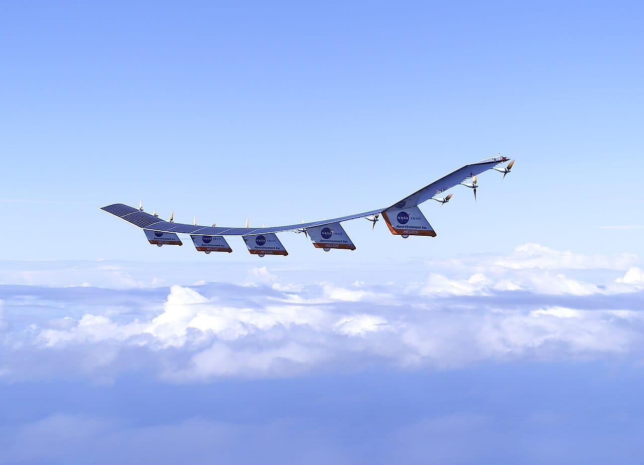 A solar-powered high-altitude aircraft. Alternatives to hydrocarbon fuel exist at very light weights and do not scale to carrying passengers.