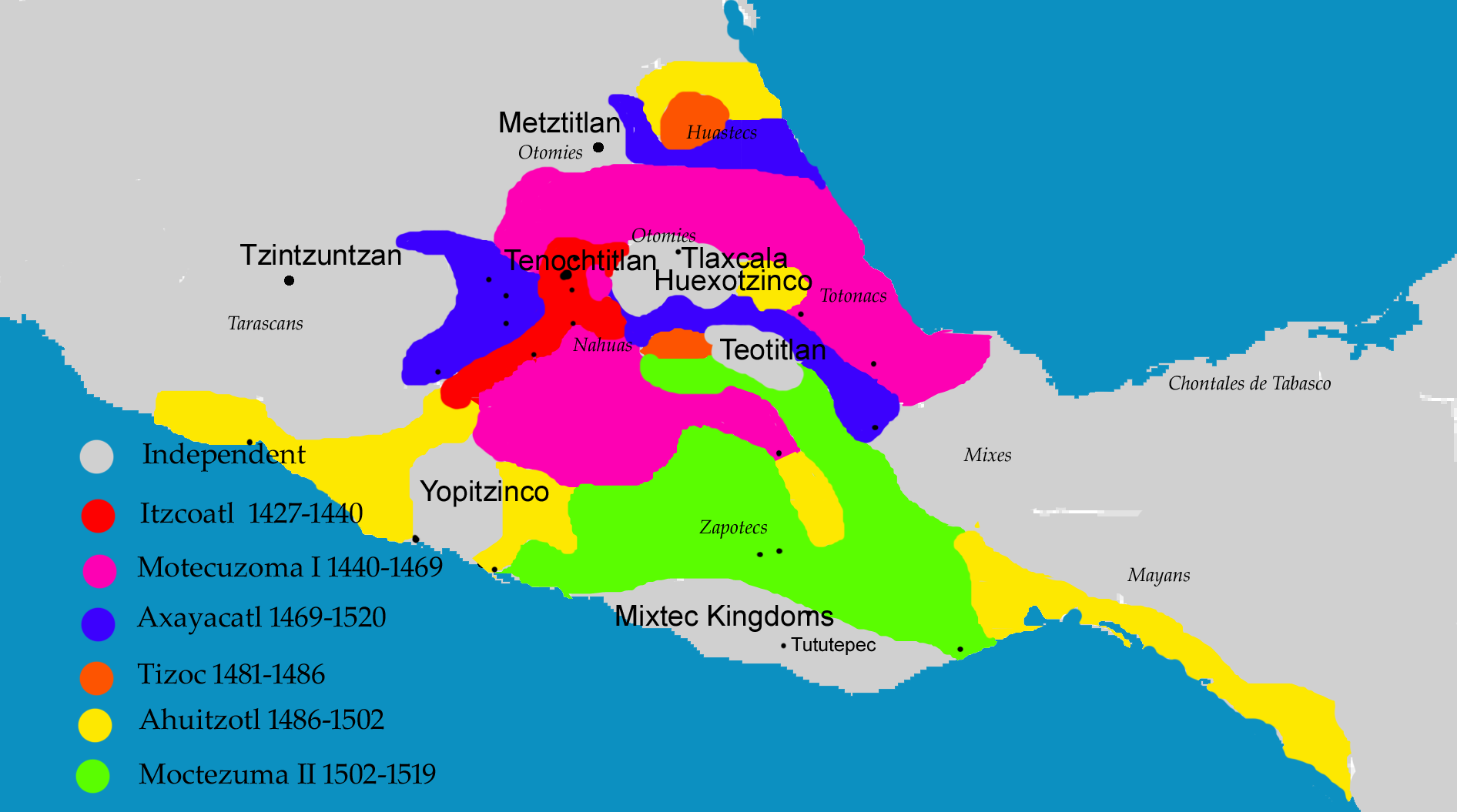 A map showing the expansion of the Aztec Empire across central Mexico.