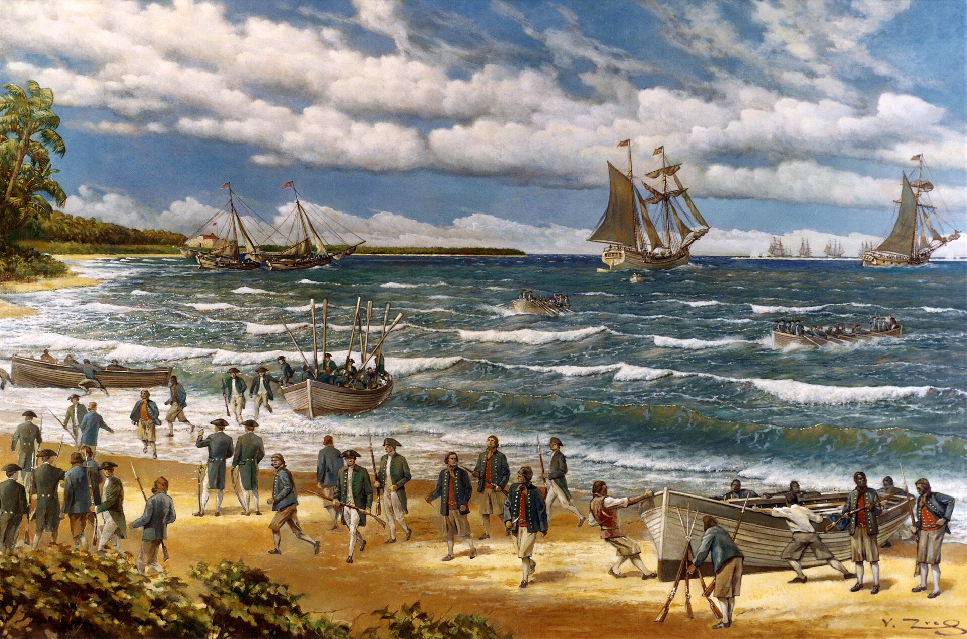 The Battle of Nassau in 1776. The colony's capital was successively a pirate stronghold, a British naval station, and a base for running goods to whoever was under blockade at the time.