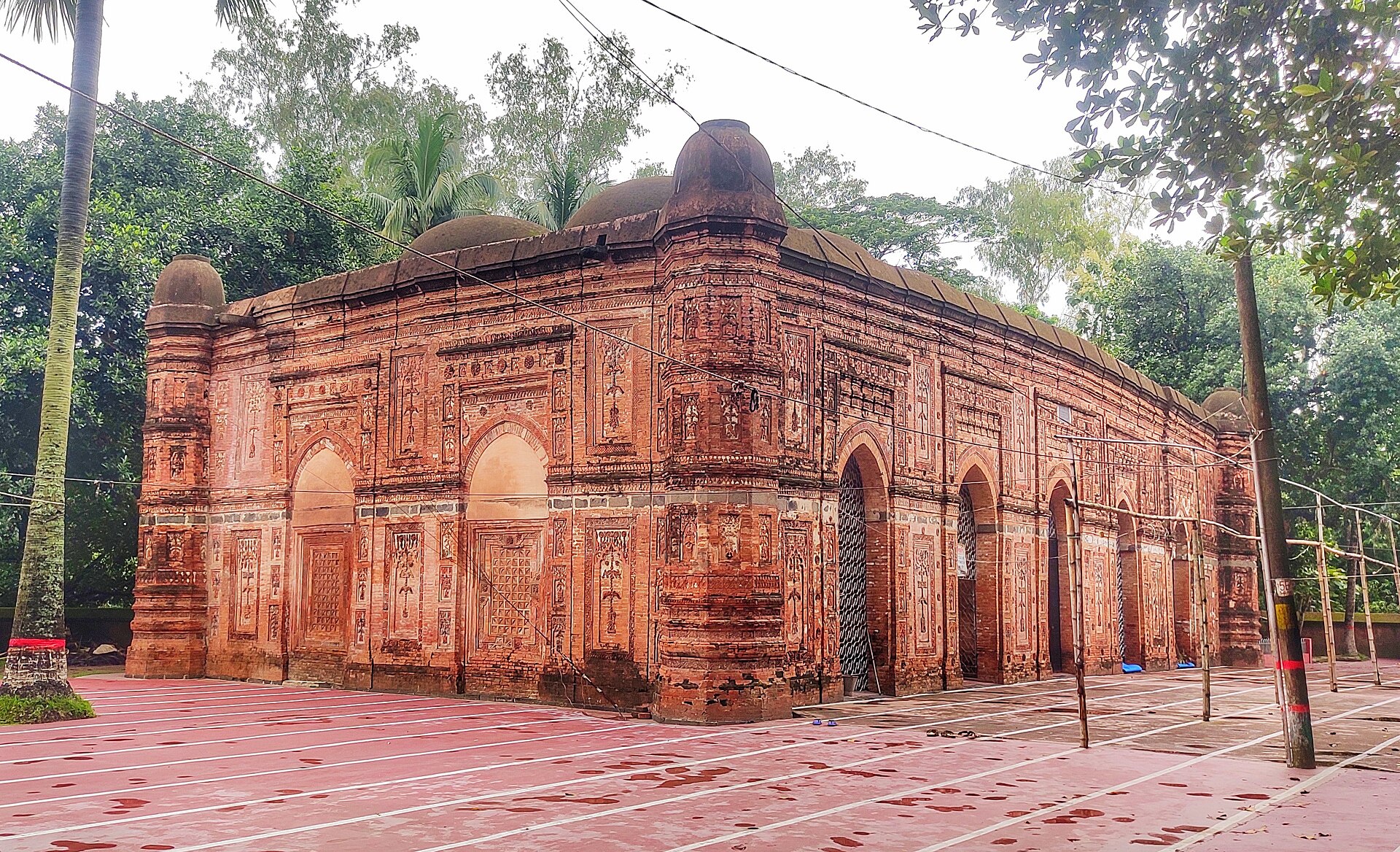 The Bagha Mosque in the Rajshahi region, built in the early sixteenth century and famed for its intricate terracotta ornament. Such mosques are among the finest monuments of medieval Bengal.