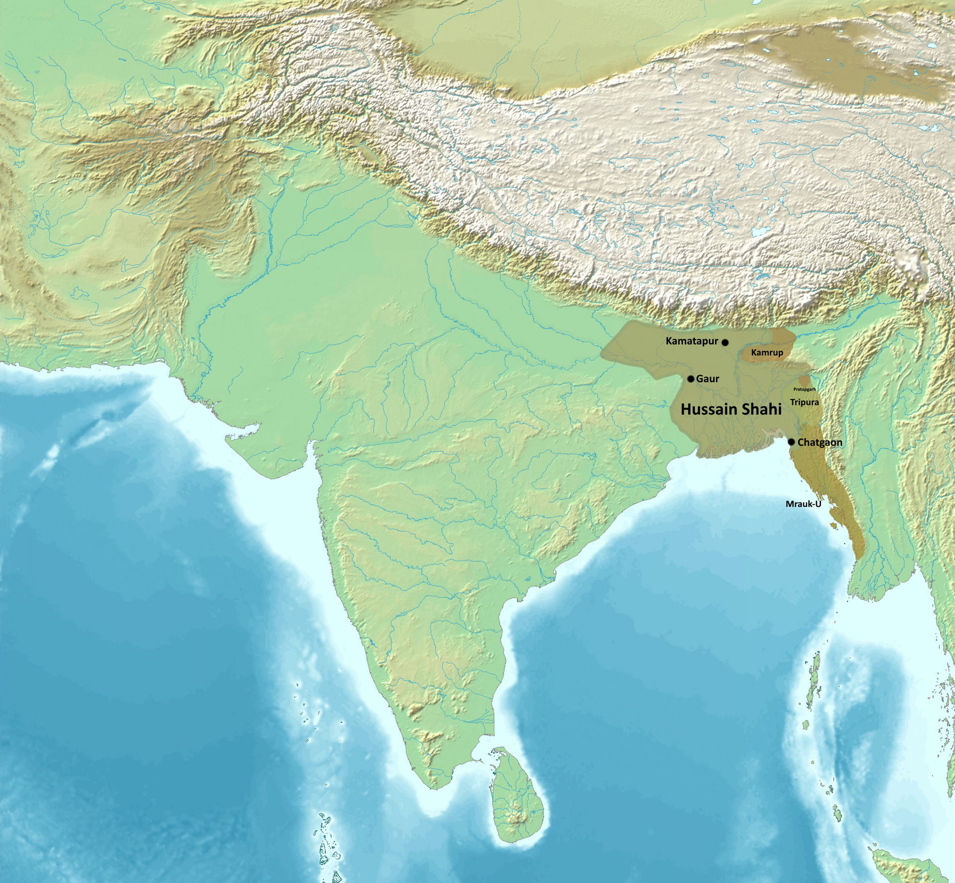 Bengal under the Hussain Shahi dynasty in the early sixteenth century, a high point of the independent Bengal Sultanate. It was a period of prosperity and a flowering of the Bengali language and the arts.