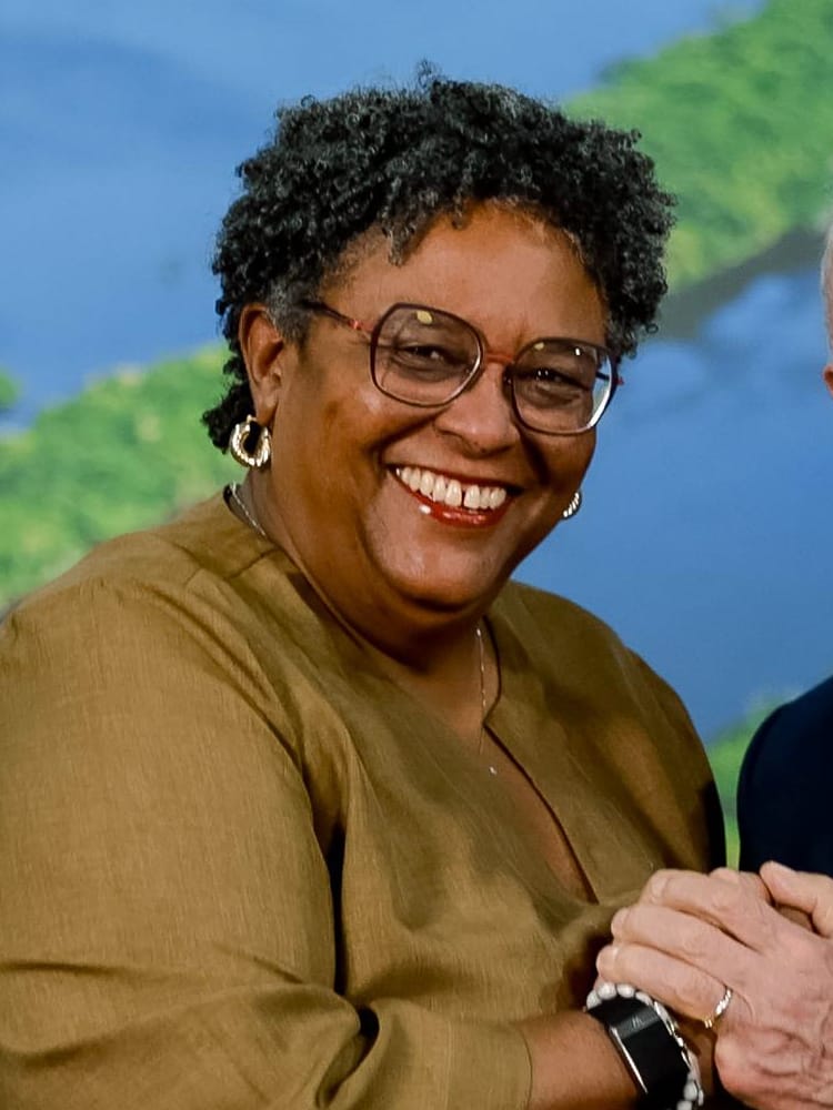 Mia Mottley, prime minister of Barbados since 2018. A commanding politician who has swept every seat in parliament in successive landslides, she led the country to become a republic in 2021 and is a leading global voice for small island states on climate change.