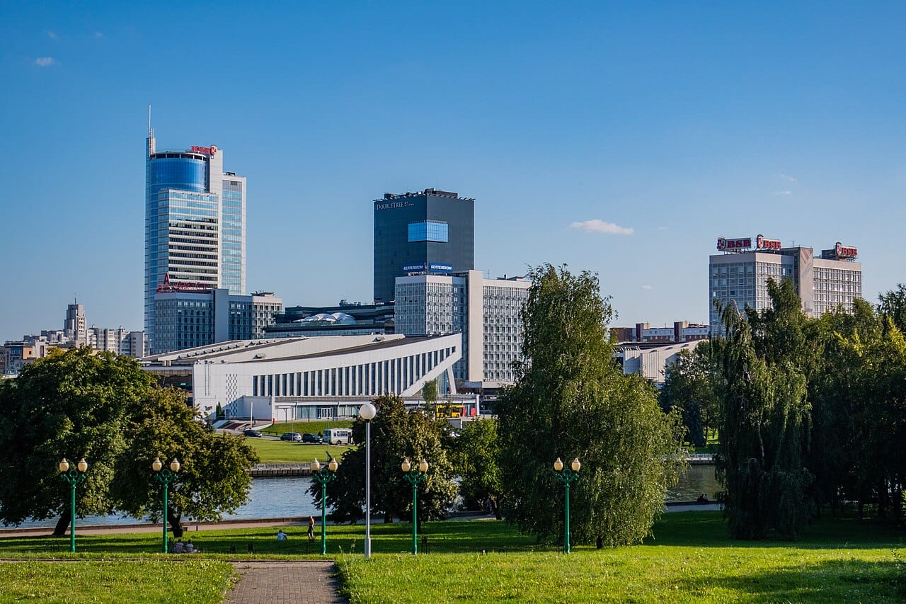 The capital, Minsk, almost entirely rebuilt in monumental Soviet style after its near-total destruction in the Second World War. Its broad avenues and grand facades reflect the Soviet era that shaped so much of modern Belarus.