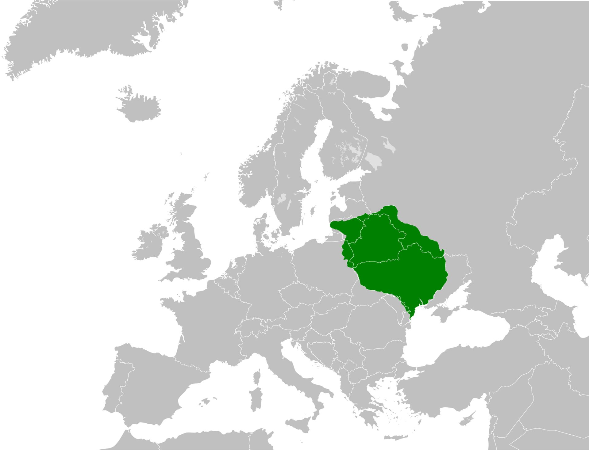 The Grand Duchy of Lithuania, the large medieval state of which the Belarusian lands were a heartland. Credit: Danik9000 (CC BY-SA 3.0).