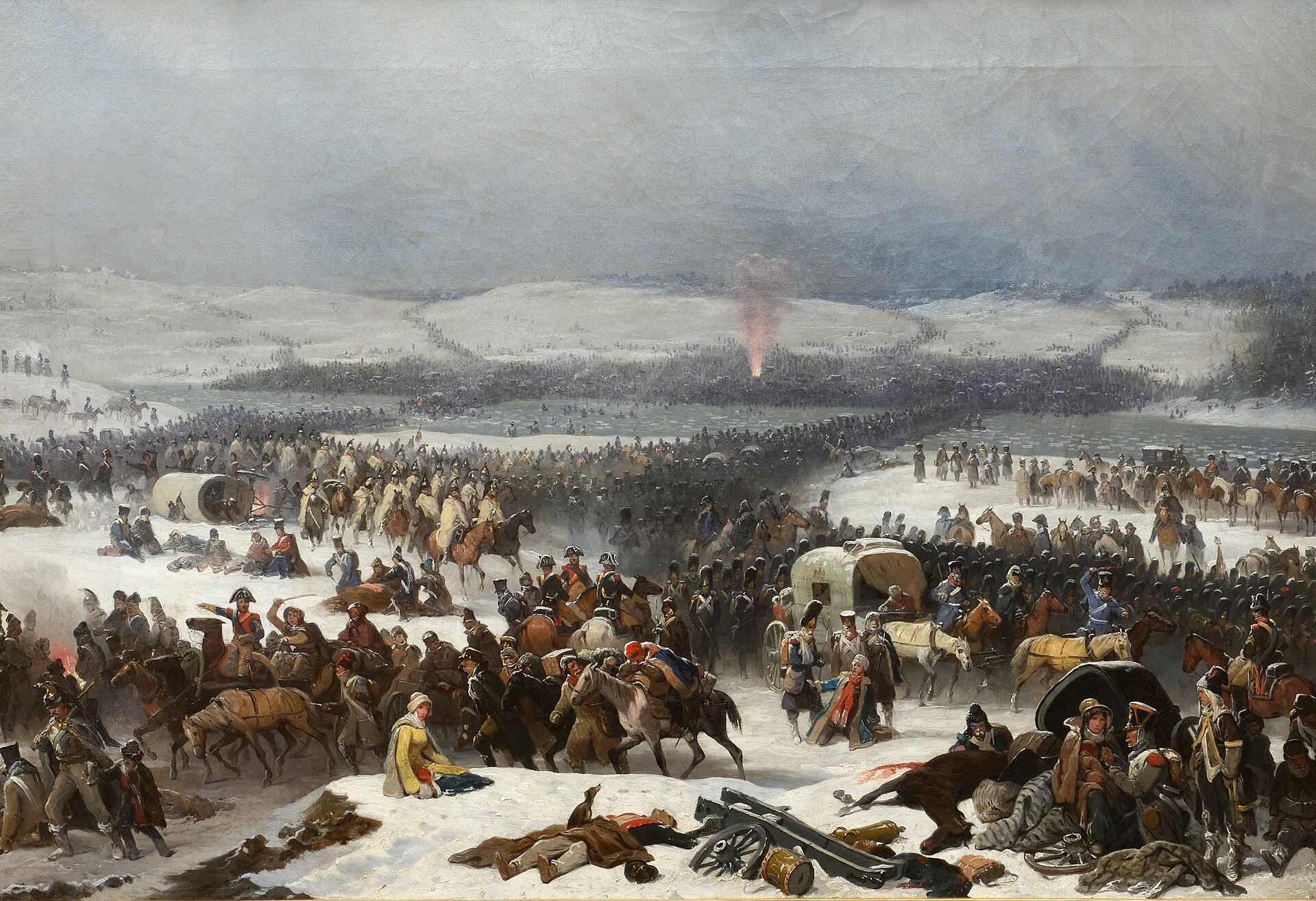 Napoleon's army retreating across the rivers of Belarus during the disastrous French invasion of 1812. Credit: January Suchodolski (Public domain).