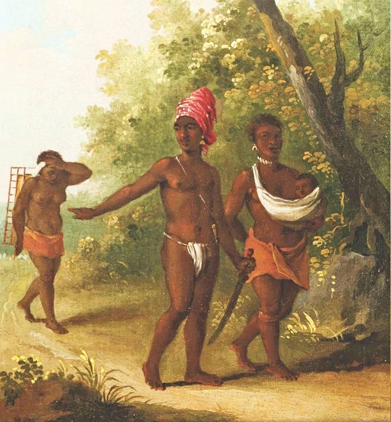 An early depiction of a Garifuna, or Black Carib, family. A people of mixed African and indigenous Caribbean descent, the Garifuna were exiled by the British from St Vincent and settled on the coast of Central America, where their culture is recognised as a treasure of world heritage.