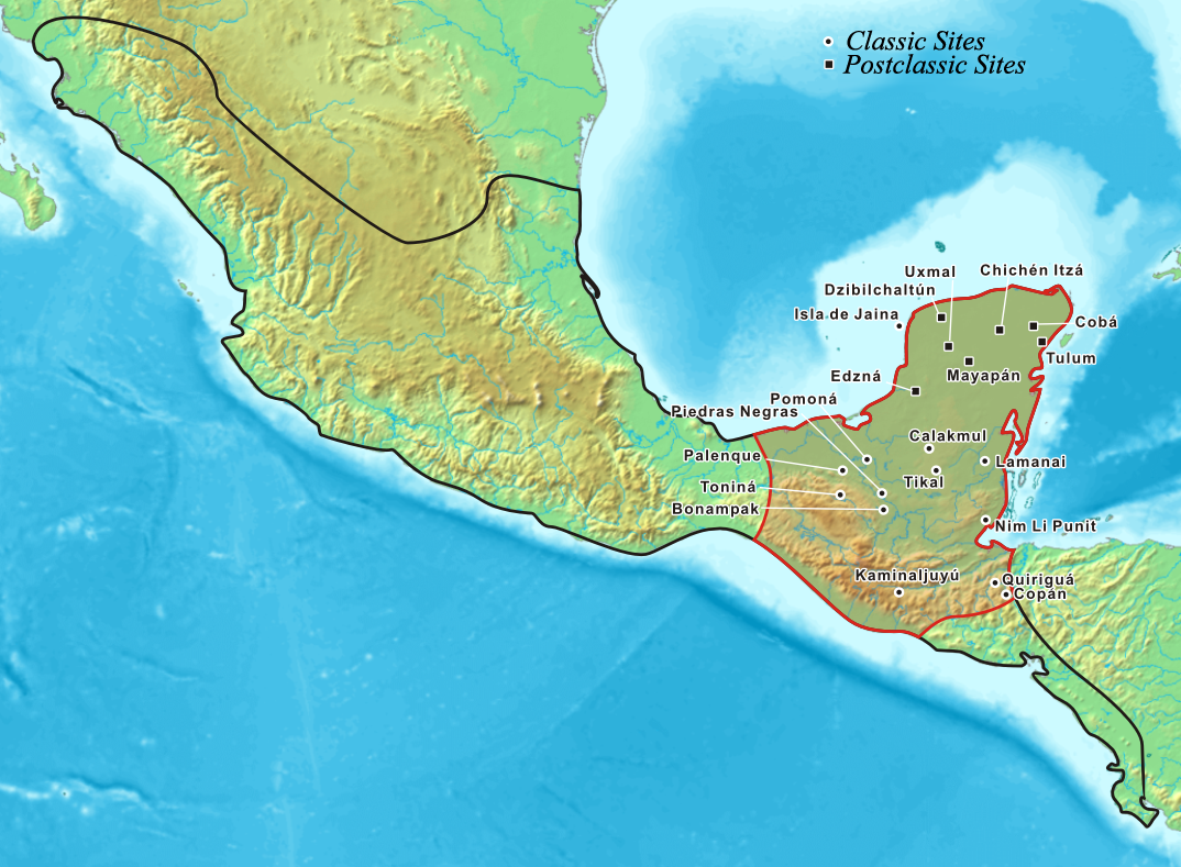 A map of the extent of the ancient Maya civilisation, whose cities flourished across what is now Belize and the surrounding region for many centuries before their mysterious decline.