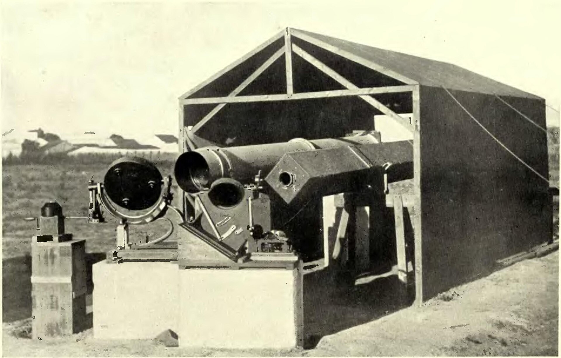 Eclipse instruments set up to measure the deflection of starlight by the Sun.