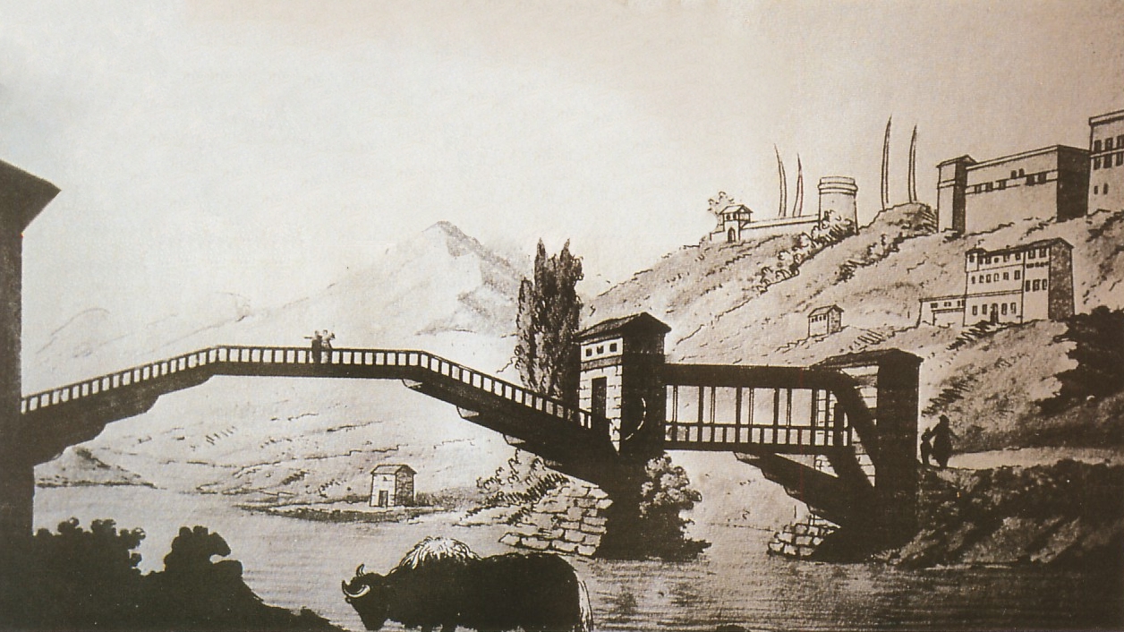An early European painting of a Bhutanese dzong from 1783, made by an artist with one of the first British missions to the kingdom. These fortress-monasteries have been the centres of Bhutanese religion and government for centuries.