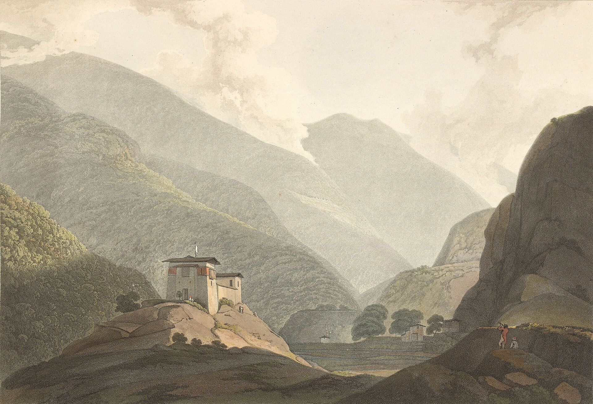 An eighteenth-century European view of Bhutan, from an early British mission. For most of its history the kingdom guarded its isolation, allowing only rare contact with the outside world.