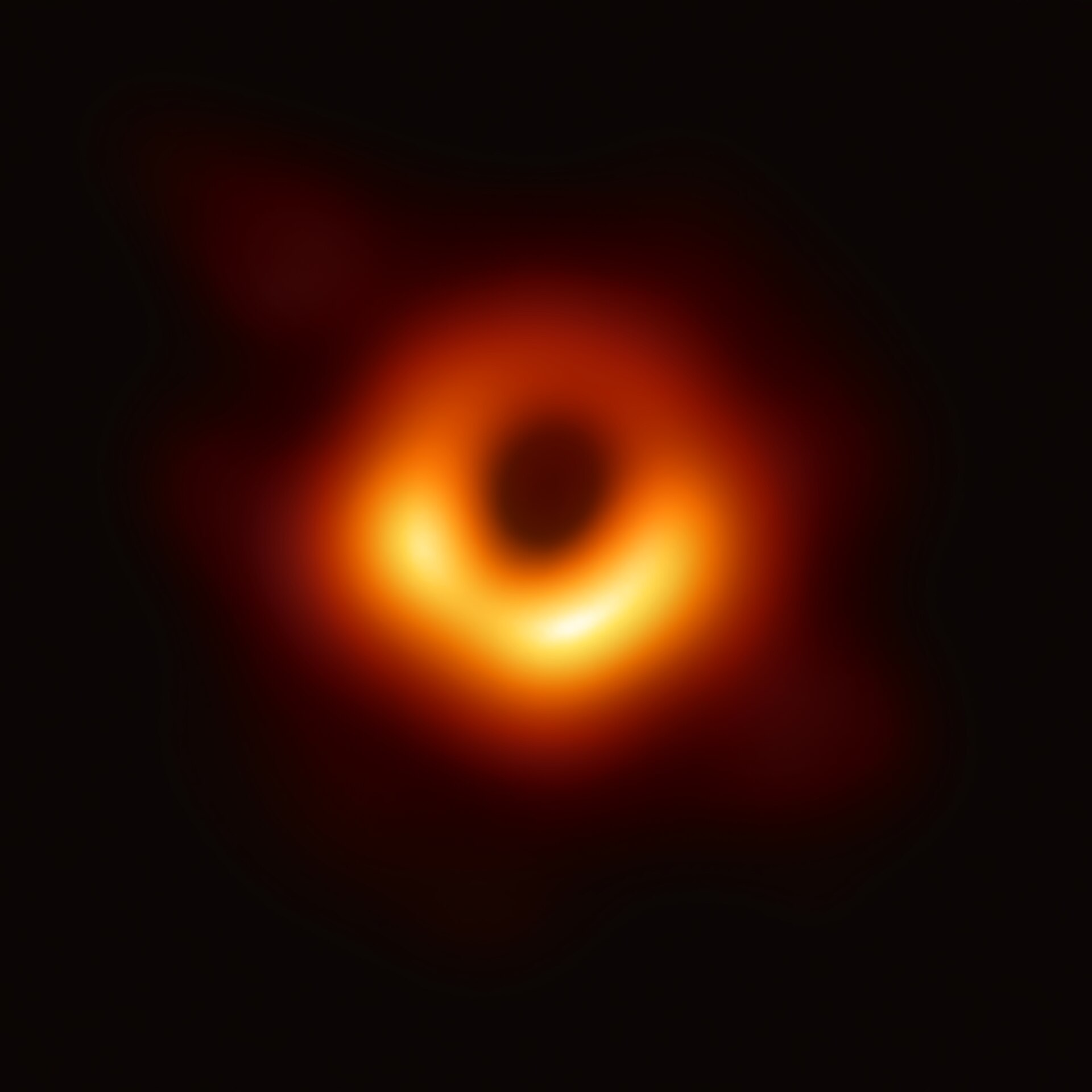 The Event Horizon Telescope image of the shadow of a supermassive black hole, the first ever made.