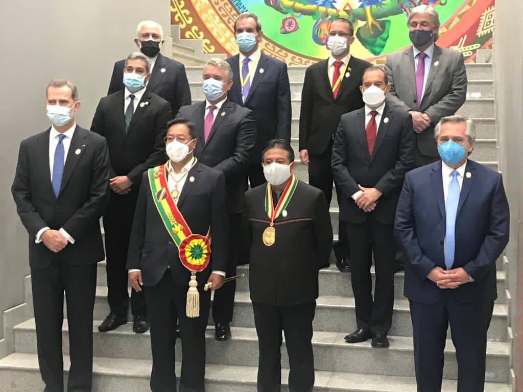 The inauguration of President Luis Arce, right, in 2020. Arce, Morales's former economy minister, returned their movement to power, but a bitter split between the two men would later shatter it.