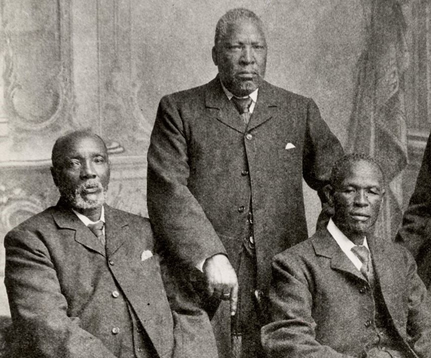 Tswana chiefs in London; their appeal for British protection helped shape the territory that became Botswana. Credit: w:Russell &amp; Sons, Baker Street (Public domain).