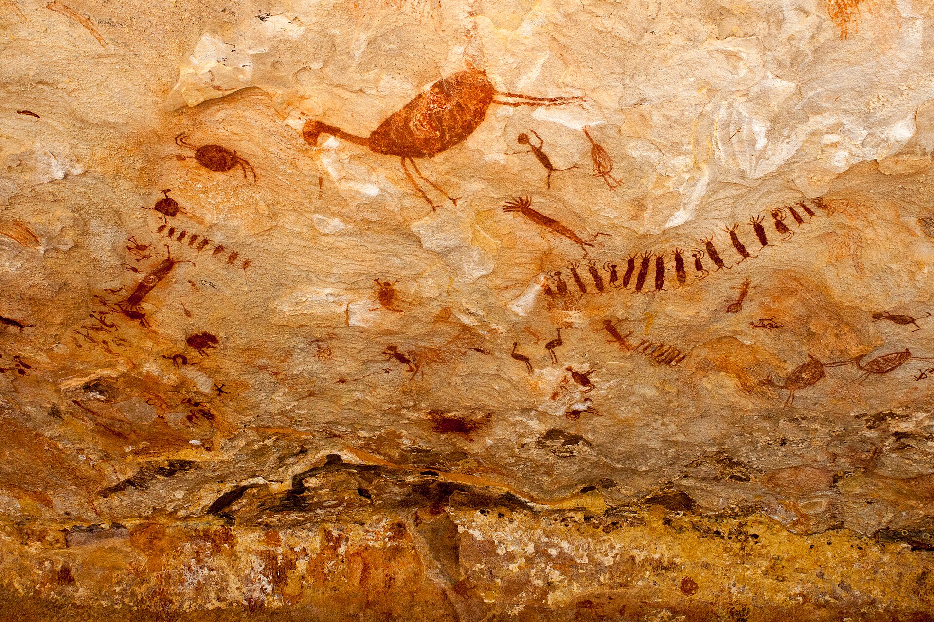 Ancient rock art at Serra da Capivara. Among the oldest traces of people in the Americas, these paintings reach back many thousands of years, long before the Portuguese arrived.