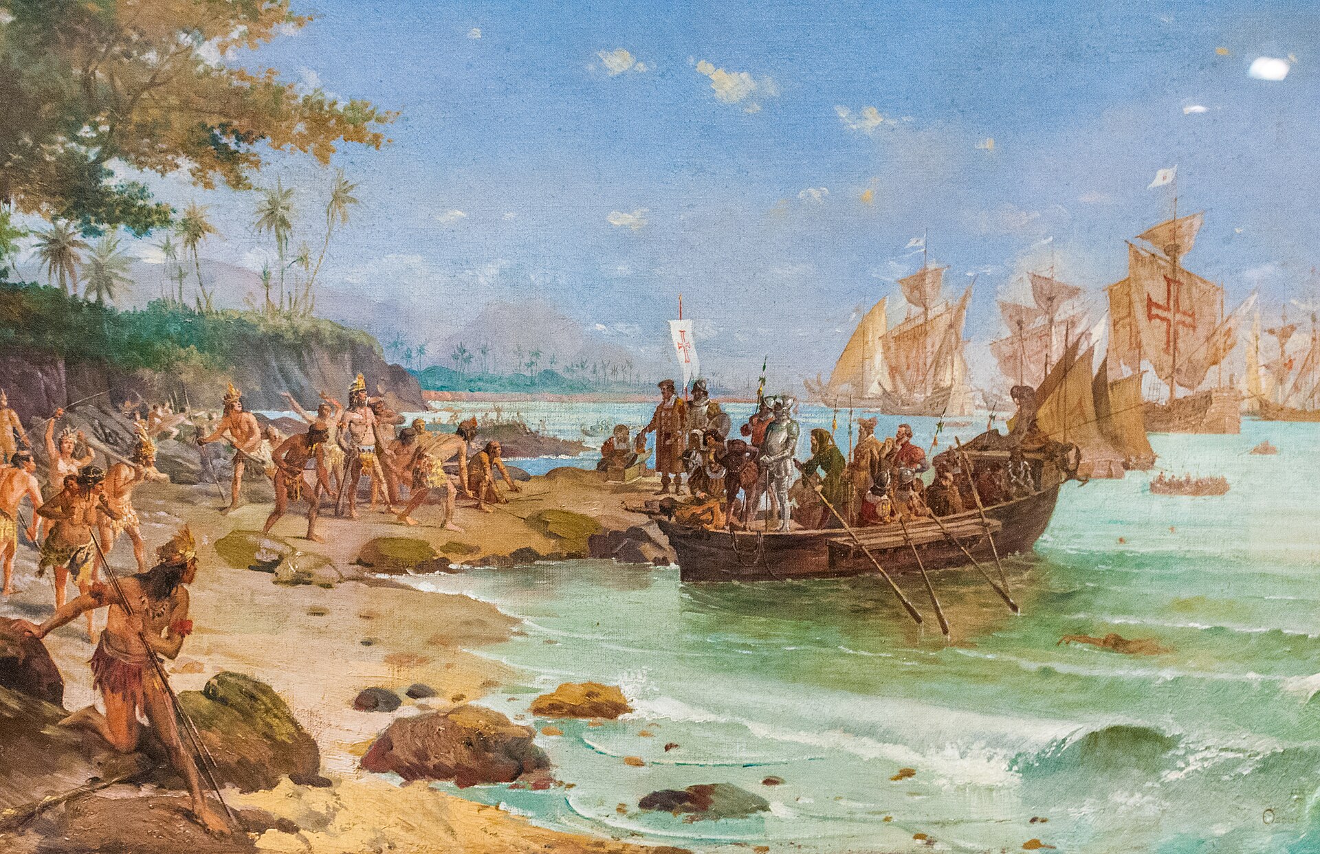 The Portuguese navigator Pedro Alvares Cabral landing on the Brazilian coast in 1500. Credit: Oscar Pereira da Silva (Public domain).
