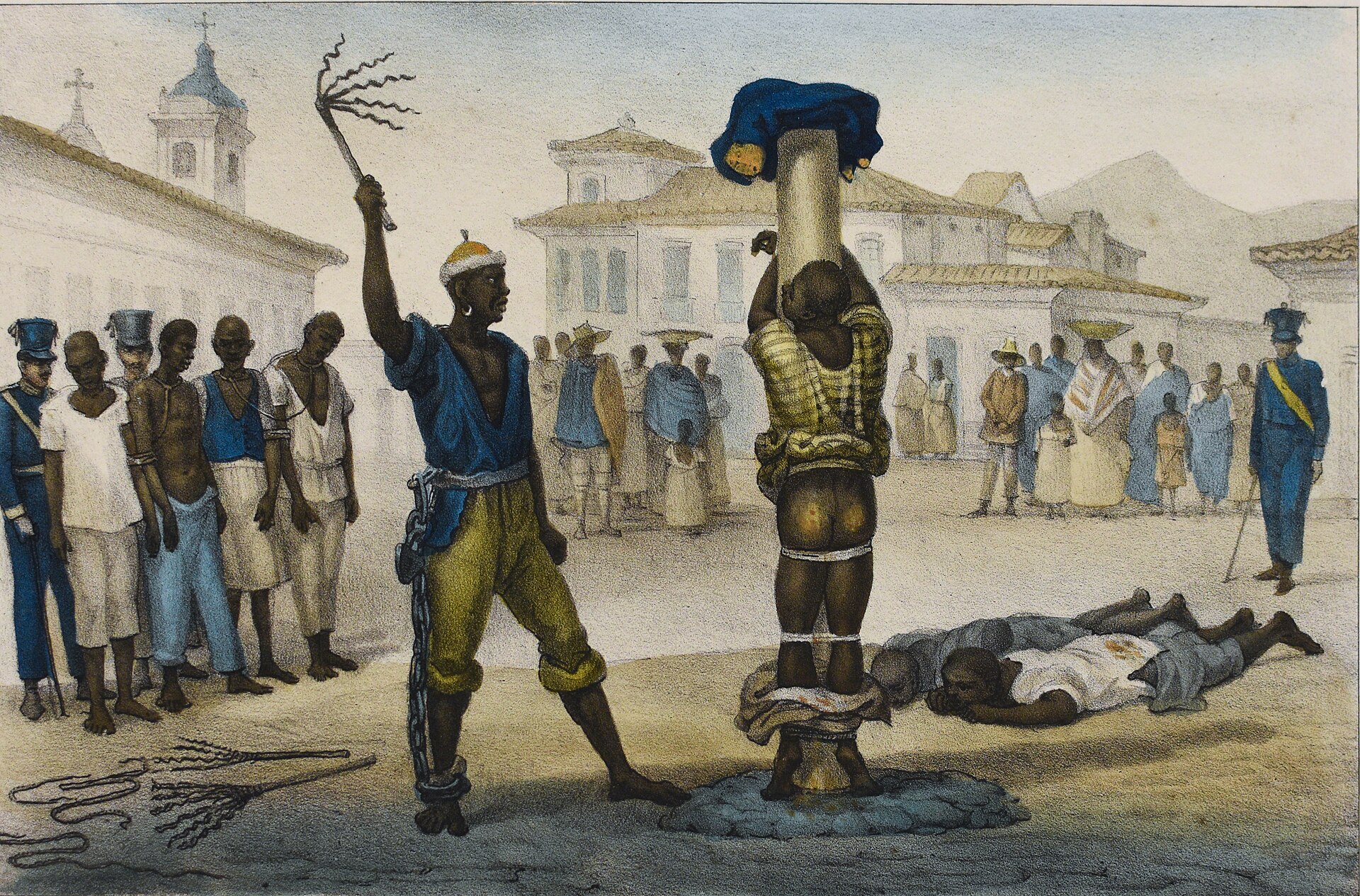 An 1830s depiction by Jean-Baptiste Debret of the punishment of an enslaved person, a reminder of slavery's central and brutal role in colonial Brazil. Credit: Jean-Baptiste Debret (Public domain).