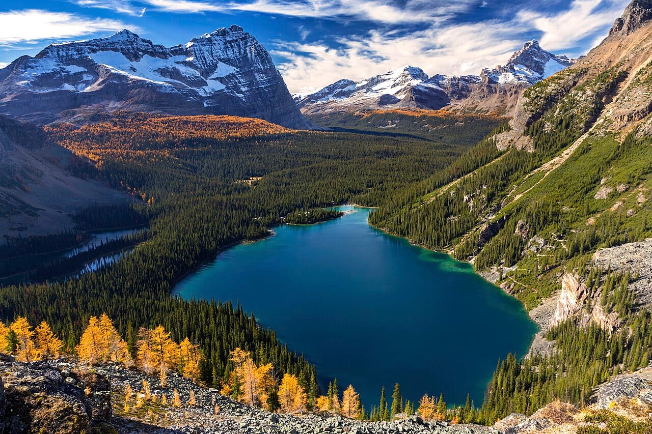 The alpine waters of Lake O'Hara in Yoho National Park, high in the Rockies. British Columbia's mountains hold some of the most celebrated scenery in the country.