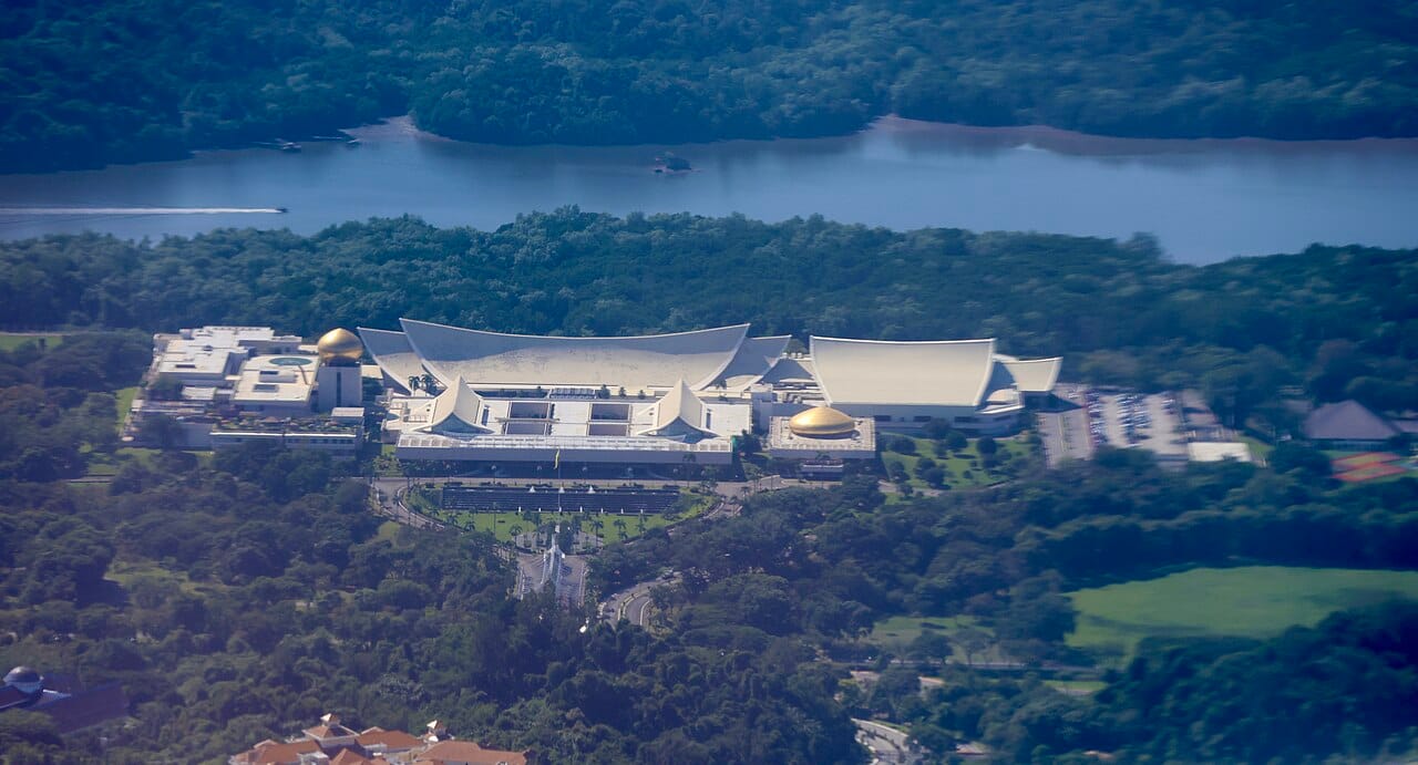 The Istana Nurul Iman, the sultan's palace on the outskirts of the capital and the largest residential palace in the world. Its scale reflects the extraordinary oil and gas wealth of the tiny state.