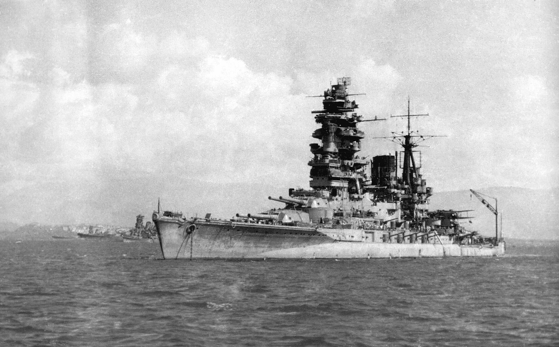 The Japanese battleship Nagato, part of a fleet that used Brunei Bay as an anchorage in 1944. Brunei was occupied by Japan during the Second World War before the Allies retook it.