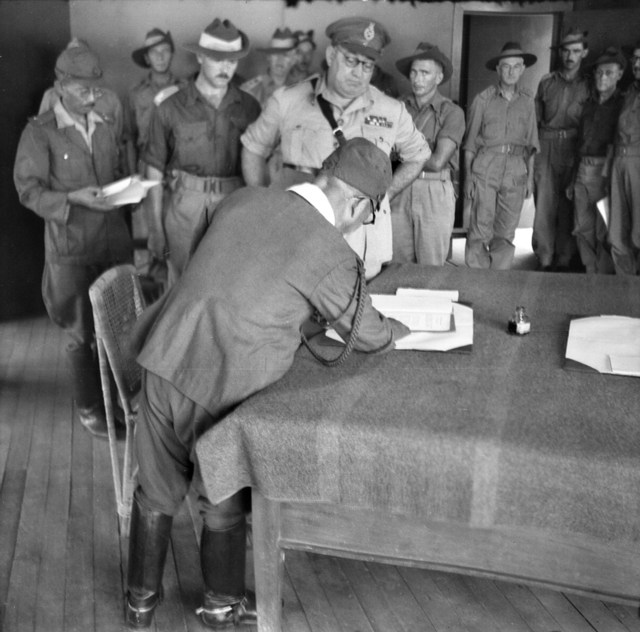 The Japanese surrender at nearby Labuan in 1945, at the end of the Second World War in Borneo. Brunei then returned to British protection before winning full independence in 1984.