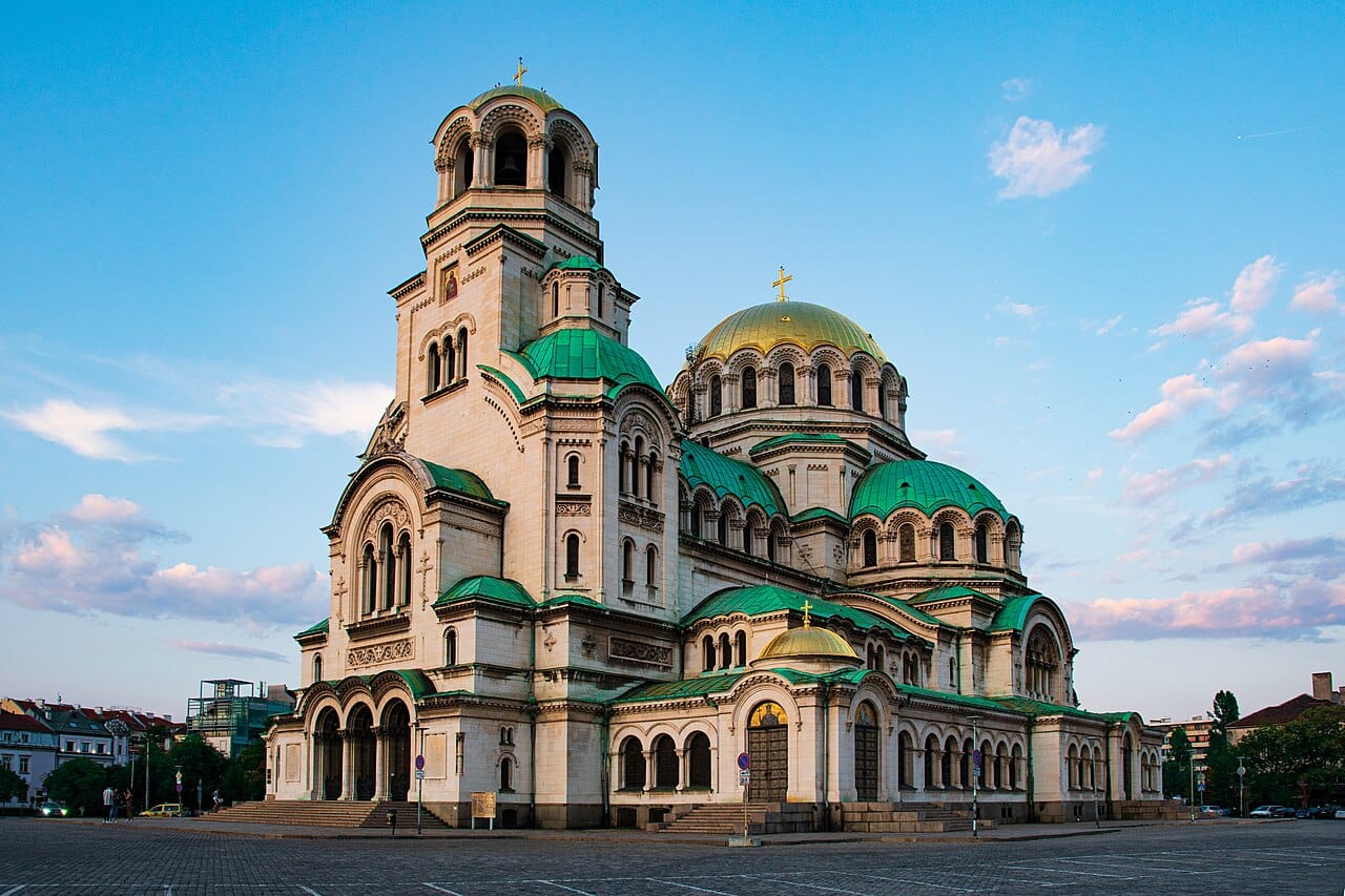The gold-domed Alexander Nevsky Cathedral in Sofia, one of the largest Orthodox churches in the world. Built to honour the Russian soldiers who died freeing Bulgaria from Ottoman rule, it is the landmark of the capital and a symbol of the nation's faith and its bond with Russia.