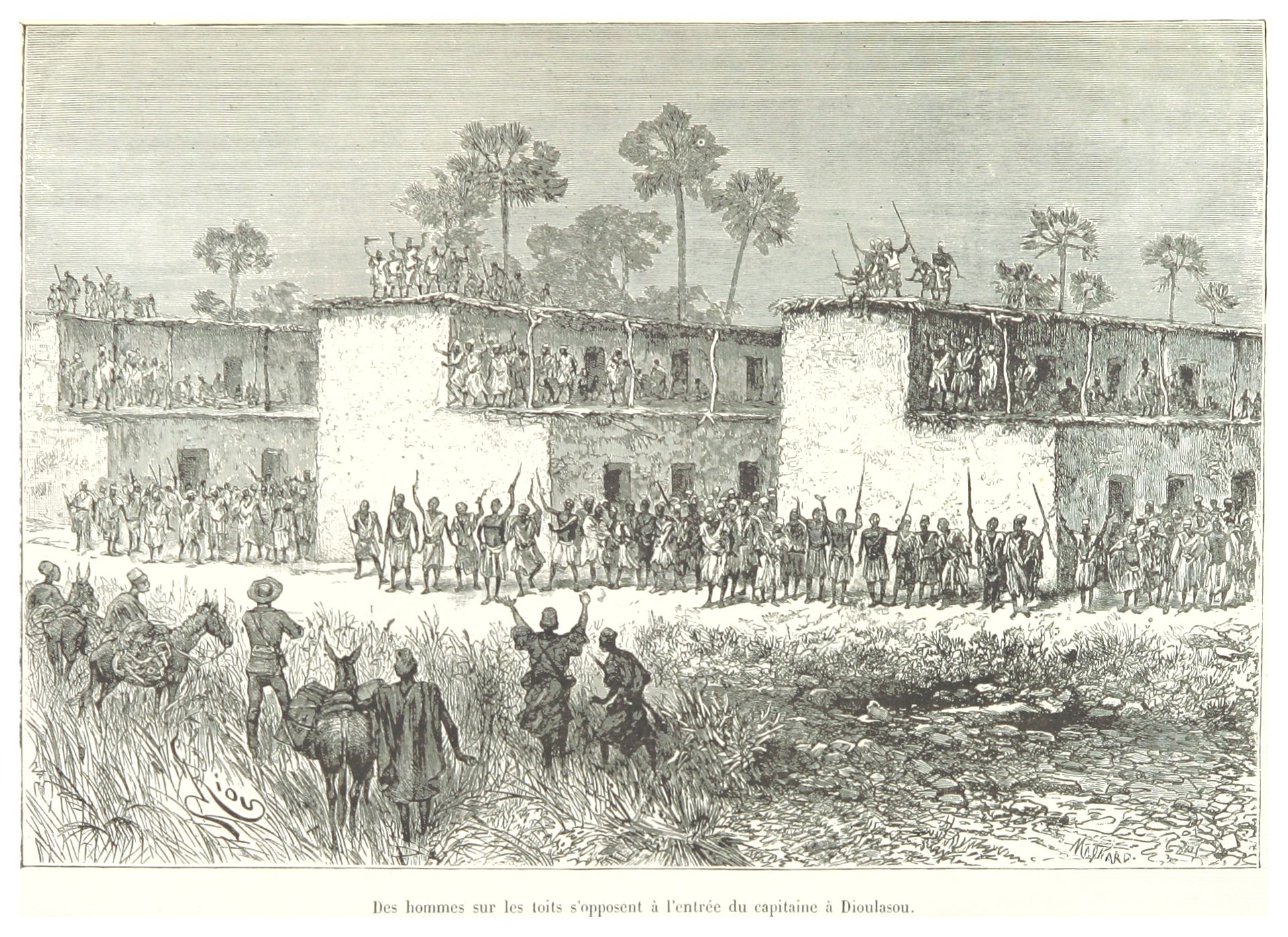 Armed men barring the French explorer Louis-Gustave Binger from entering a town in the 1880s. The Mossi long resisted European penetration before France finally conquered the region at the end of the nineteenth century.