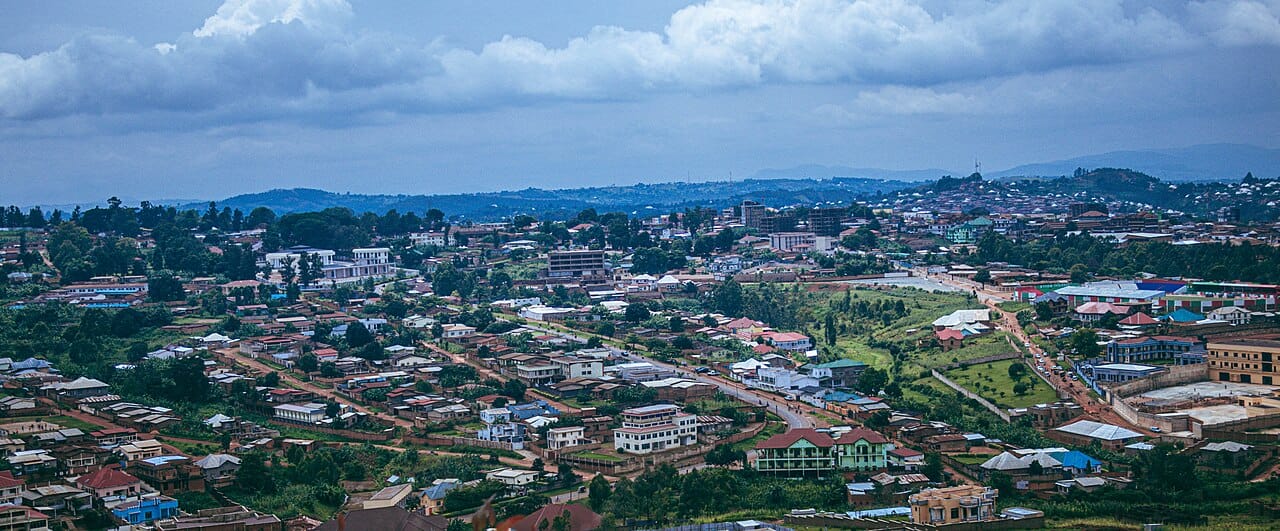 The hills around Gitega. Burundi is dense without being urban: most of its people live in scattered homesteads across continuously farmed hillsides rather than in villages or towns.