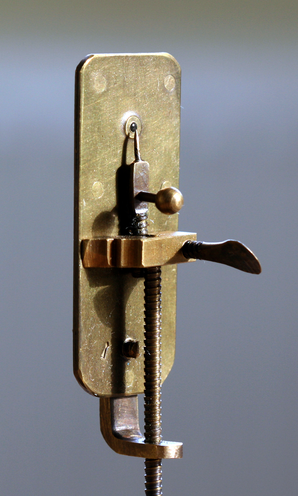 A replica of Leeuwenhoek's microscope, which revealed a hidden world of microbes.