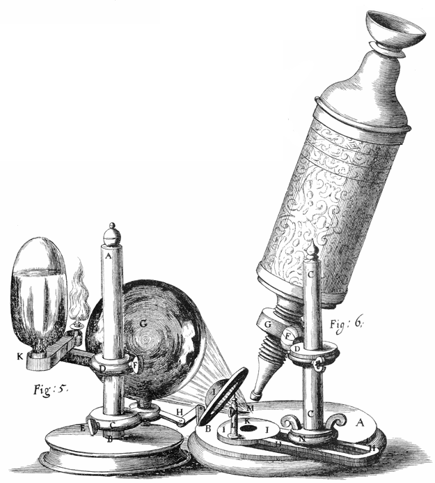 Robert Hooke's microscope, with which he first described "cells" in 1665.