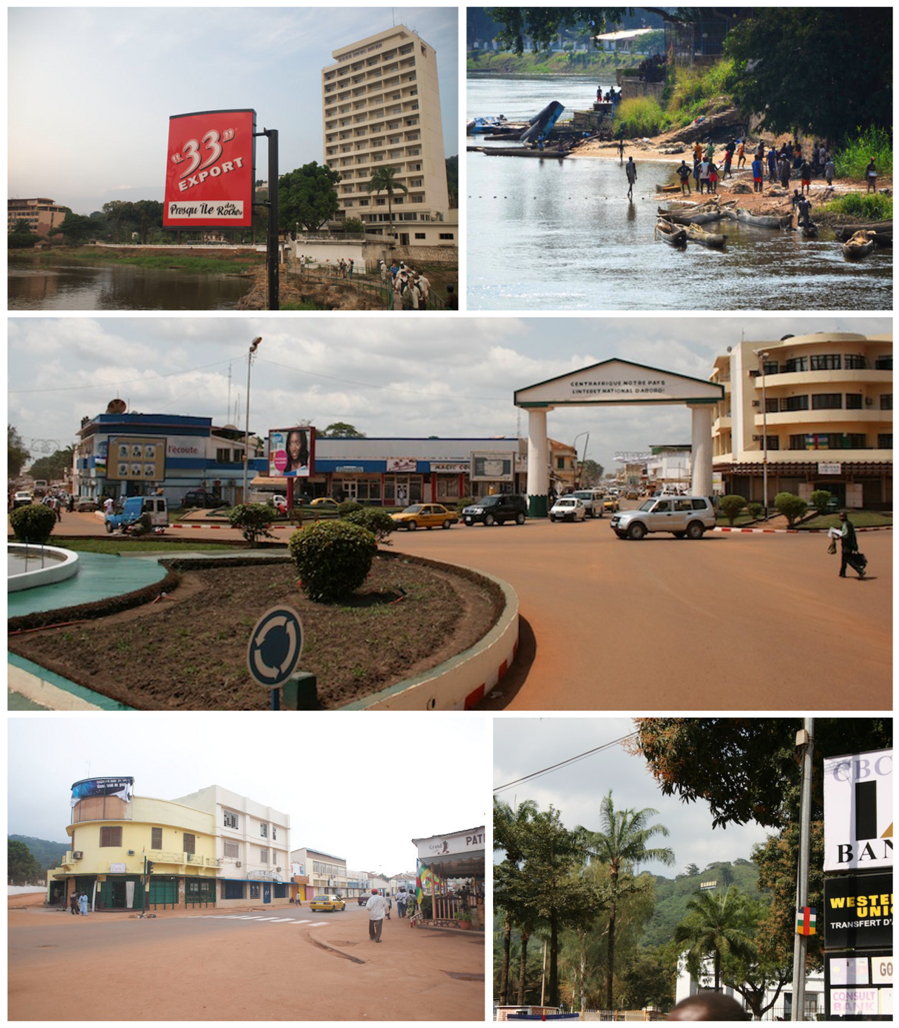Bangui on the Ubangi River. The capital holds a large share of the country's urban population, and its control has been the object of every coup and rebellion since independence.