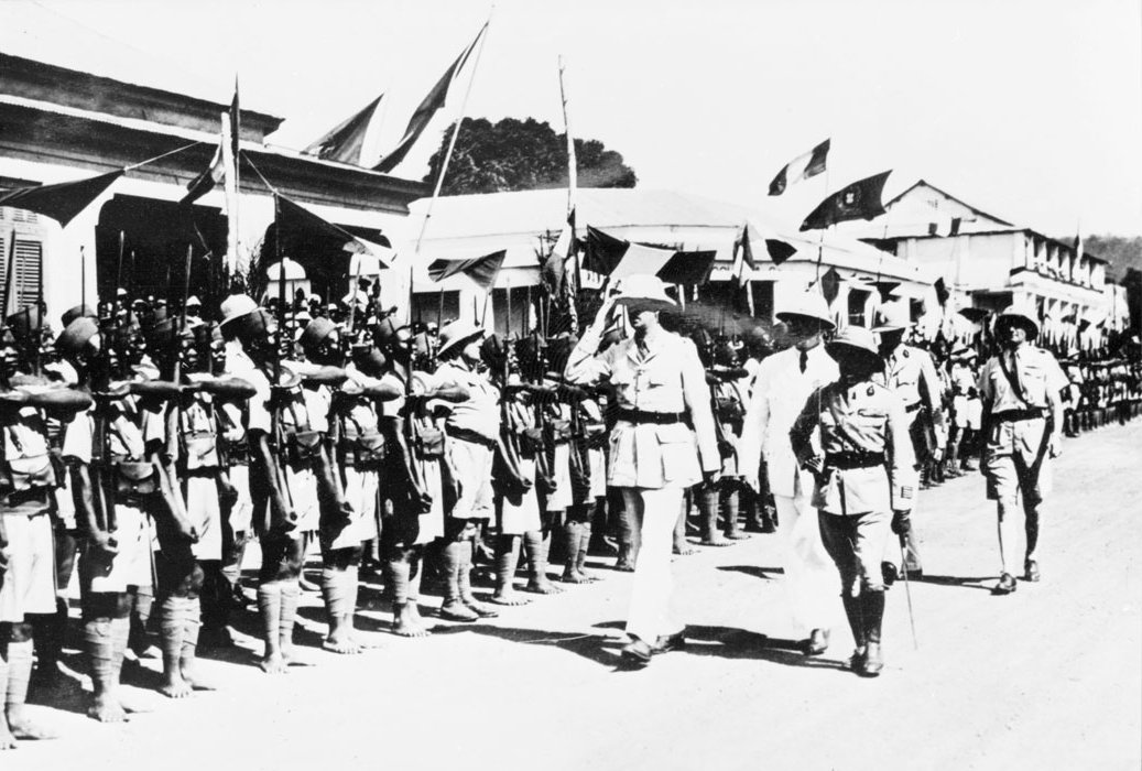 De Gaulle at Bangui in 1940. French Equatorial Africa rallied to the Free French early in the war, giving the colony a brief strategic importance it had not had before and would not have again.