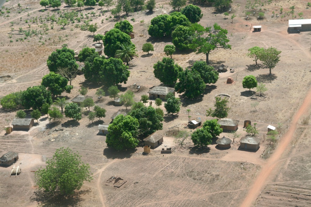 A Central African village from the air. The country is one of the least densely populated in Africa, a legacy in part of the slave raiding that emptied the region in the nineteenth century.