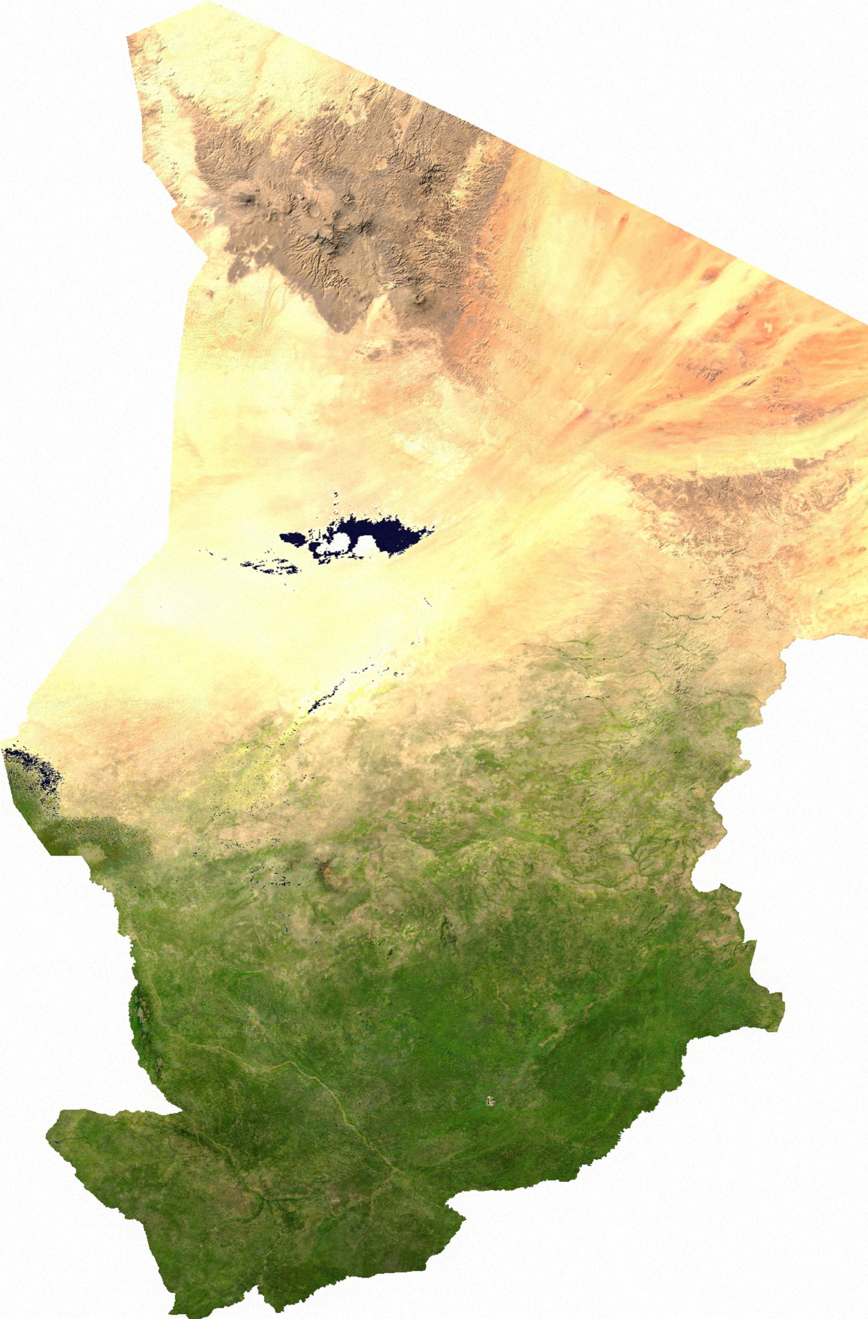 A map of Chad's three zones: the Saharan desert of the north, the semi-arid Sahel in the centre, and the wetter Sudanian savanna of the south, home to the best farmland and most of the people.
