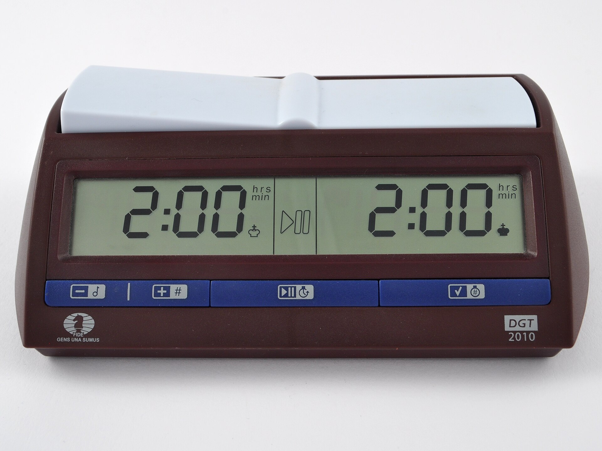 A chess clock, used to limit each player's thinking time in competitive games.