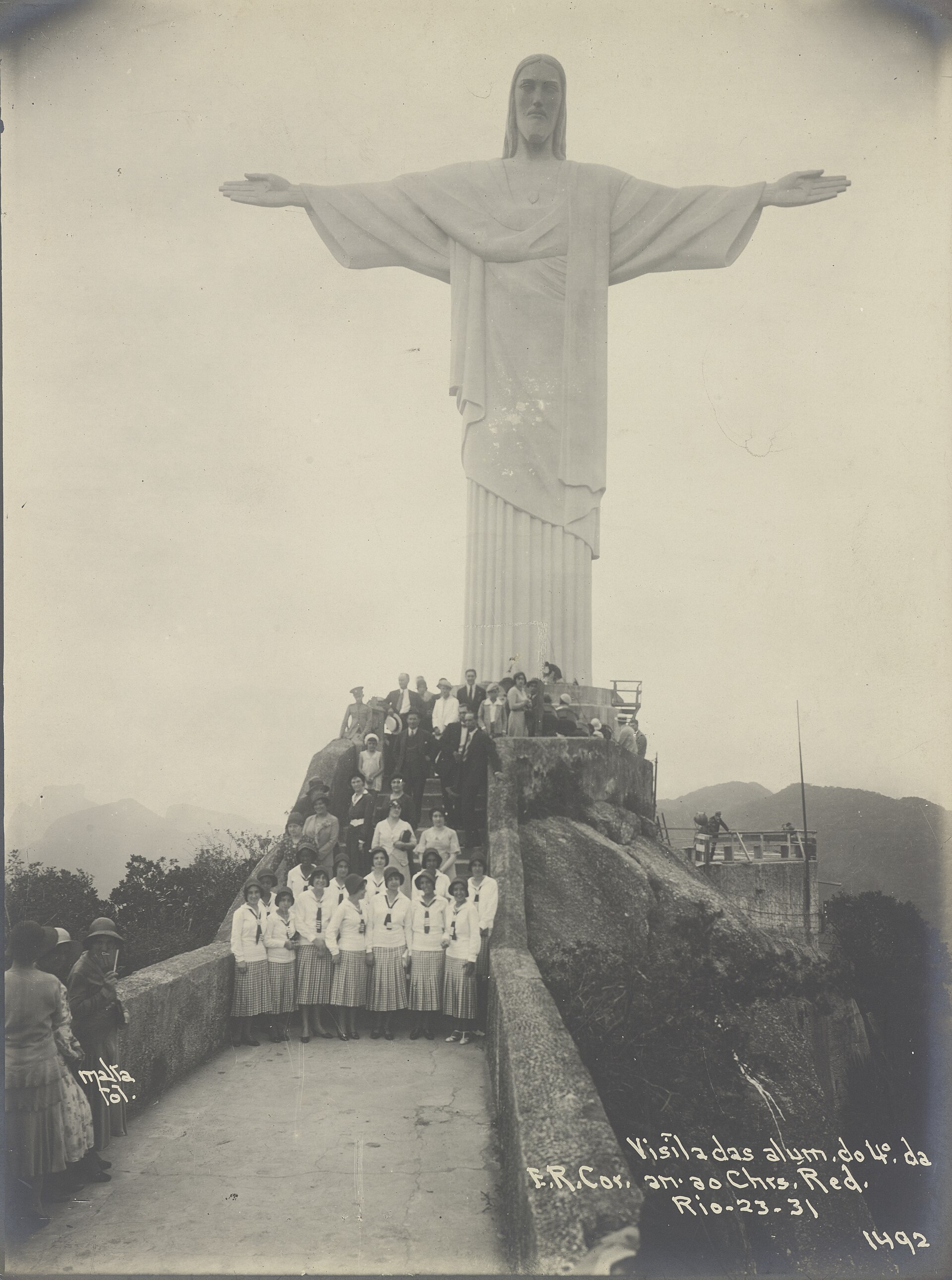 Christ the Redeemer newly completed in 1931, atop Mount Corcovado. Credit: Núcleo de digitalização / IMS (Public domain).