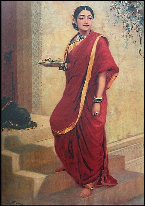 A depiction of draped clothing. Whether a garment is draped, wrapped or cut and sewn is among the deepest divisions between dress traditions.